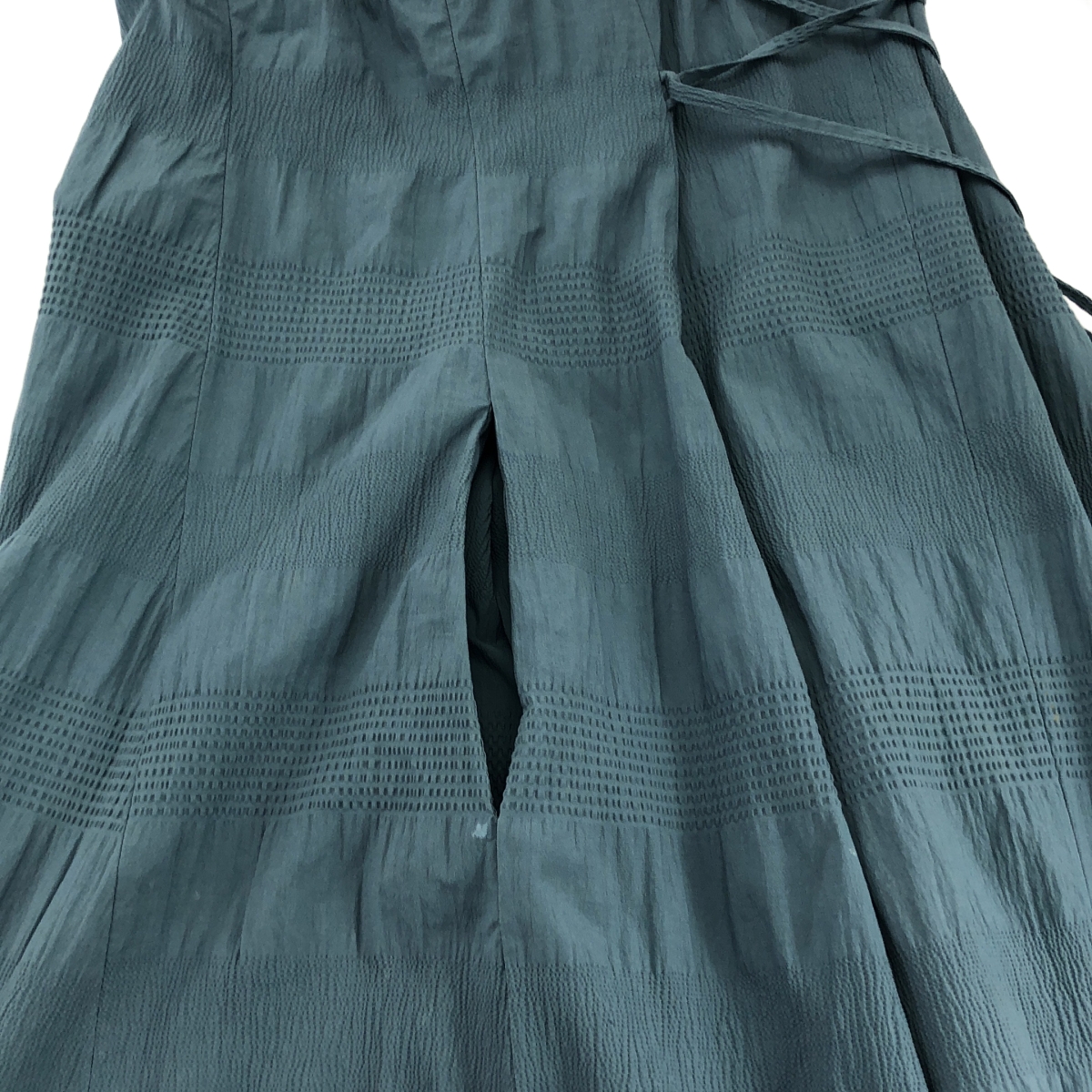 その他 ギャザーストライプ ストレッチコットン ノースリーブ ワンピース