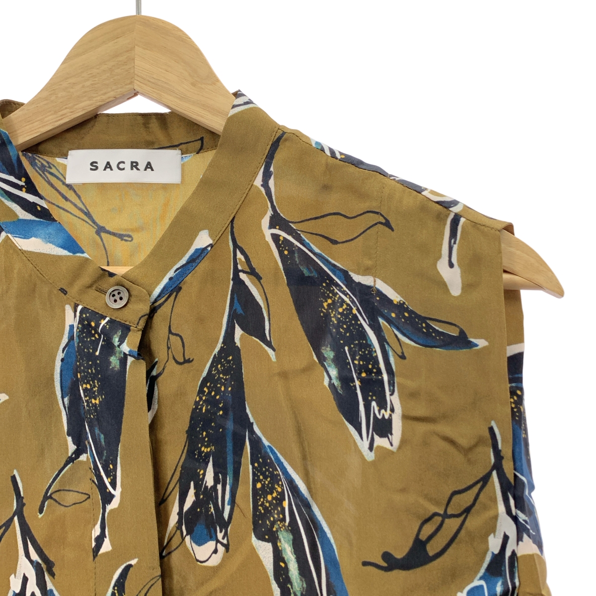 SACRA / サクラ AUTUMN FLORA BLOUSE / 総柄 バンドカラー シャツ ブラウス