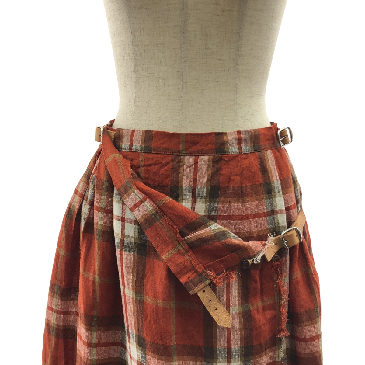 O'NEIL OF DUBLIN / オニールオブダブリン リネン チェック ラップ ロングスカート