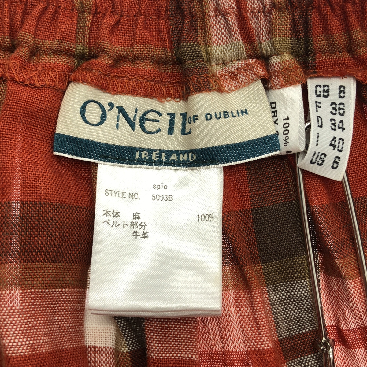 O'NEIL OF DUBLIN / オニールオブダブリン リネン チェック ラップ ロングスカート