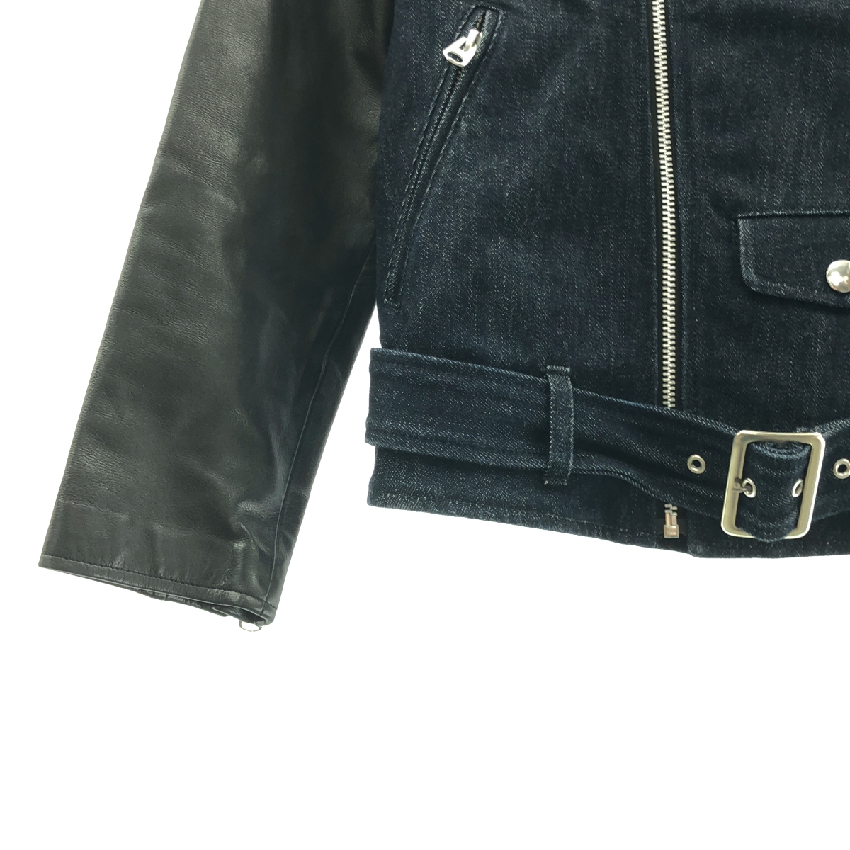 beautiful people / ビューティフルピープル デニム レザー 切替 ダブルライダースジャケット