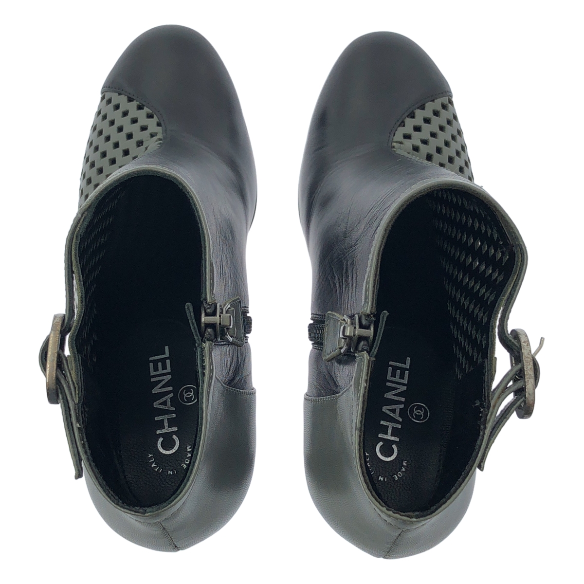 CHANEL / シャネル パンチングレザー 切替 ショート ブーティ