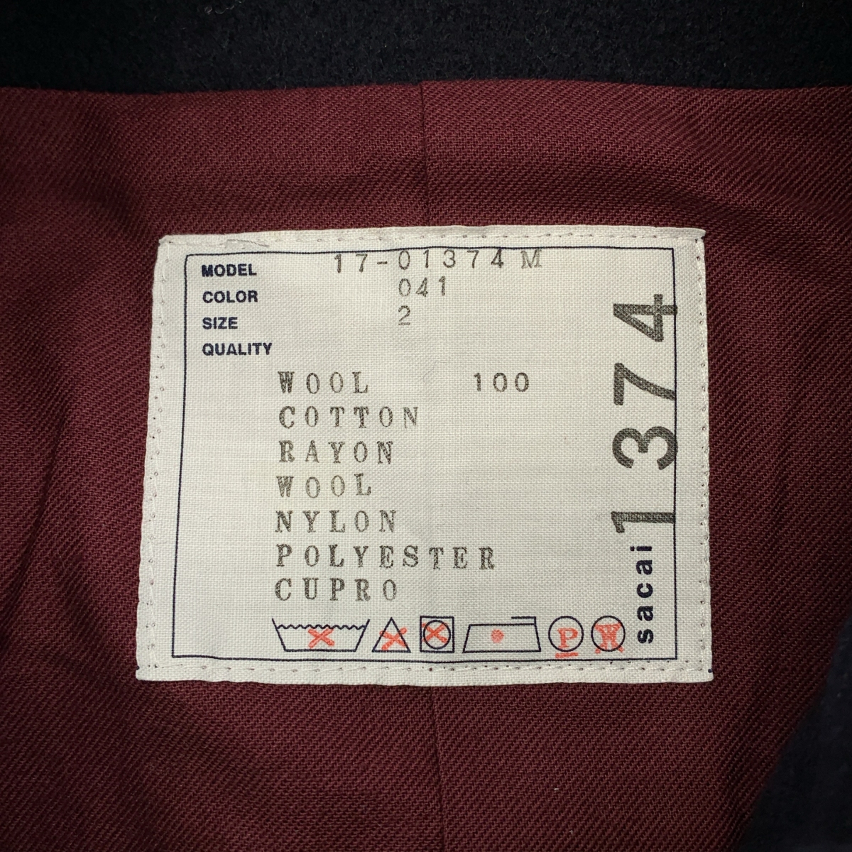 sacai / サカイ ウール 装飾カラー シングルブレスト ジャケット / 総裏地