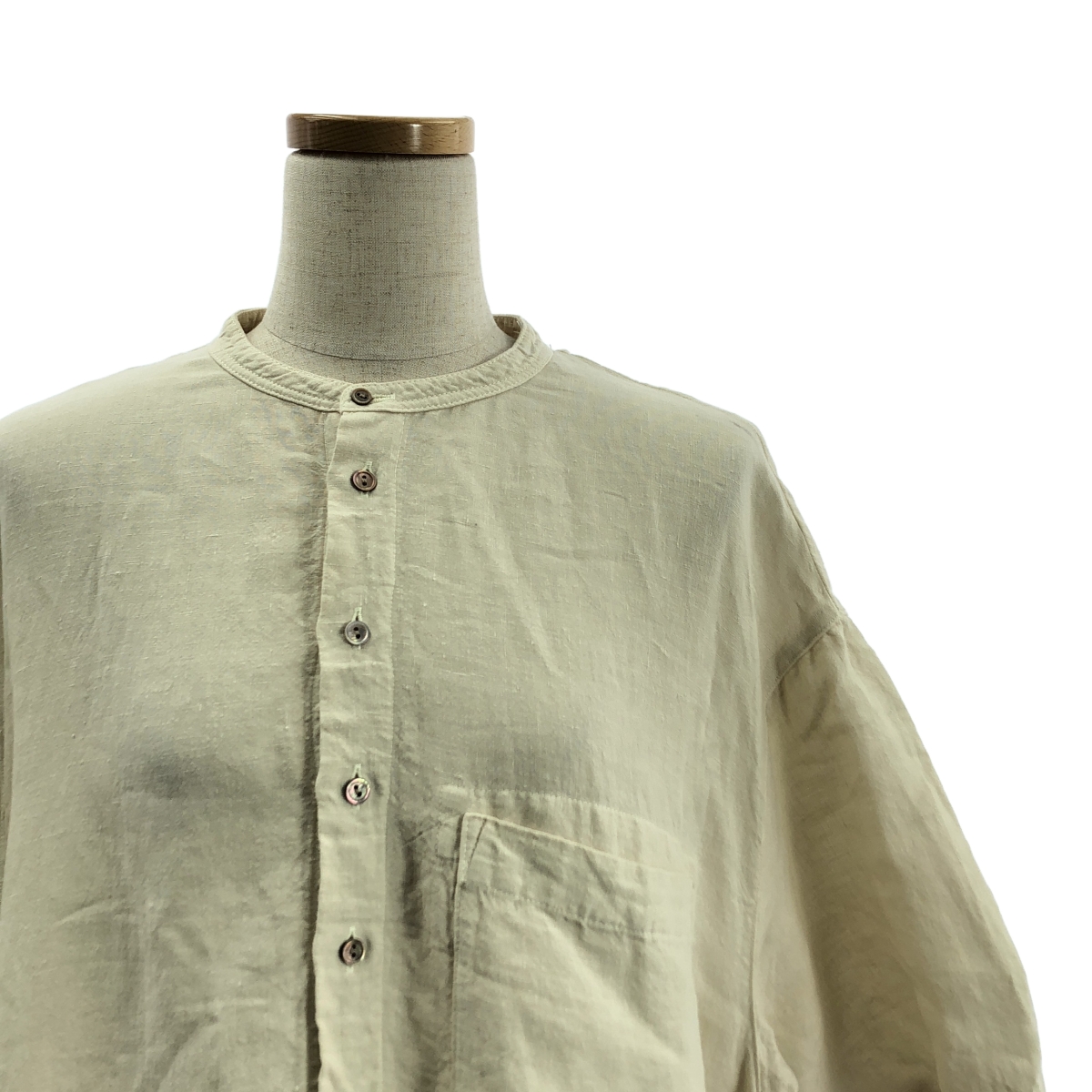 nest robe / ネストローブ リネン バンドカラー ギャザー ボリューム シャツ ワンピース