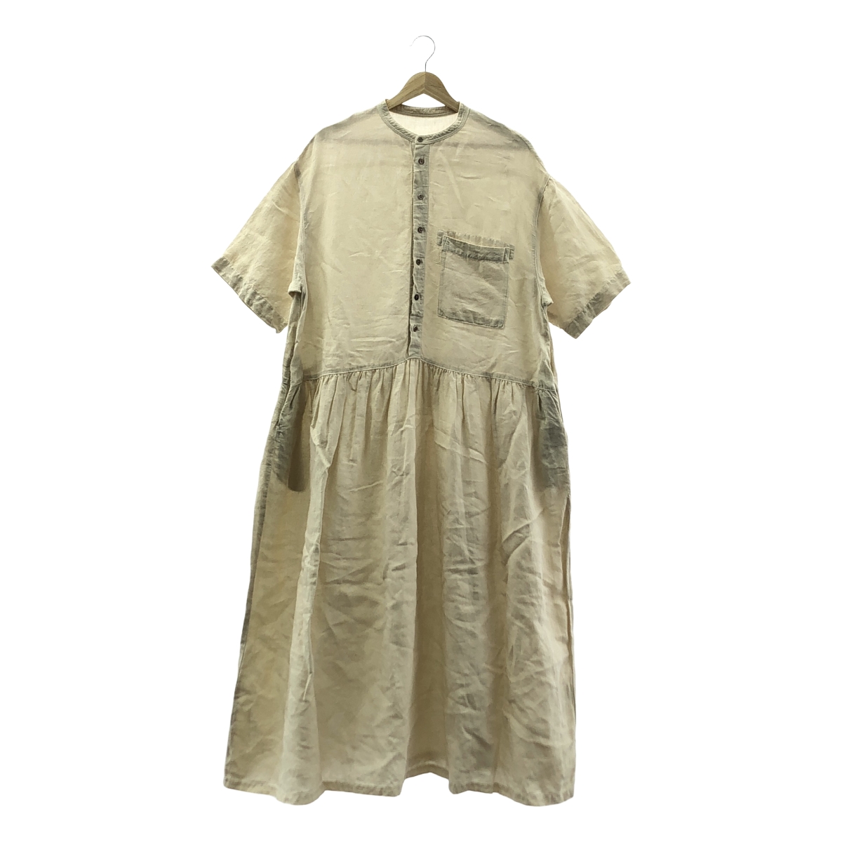 nest robe / ネストローブ リネン バンドカラー ギャザー ボリューム シャツ ワンピース