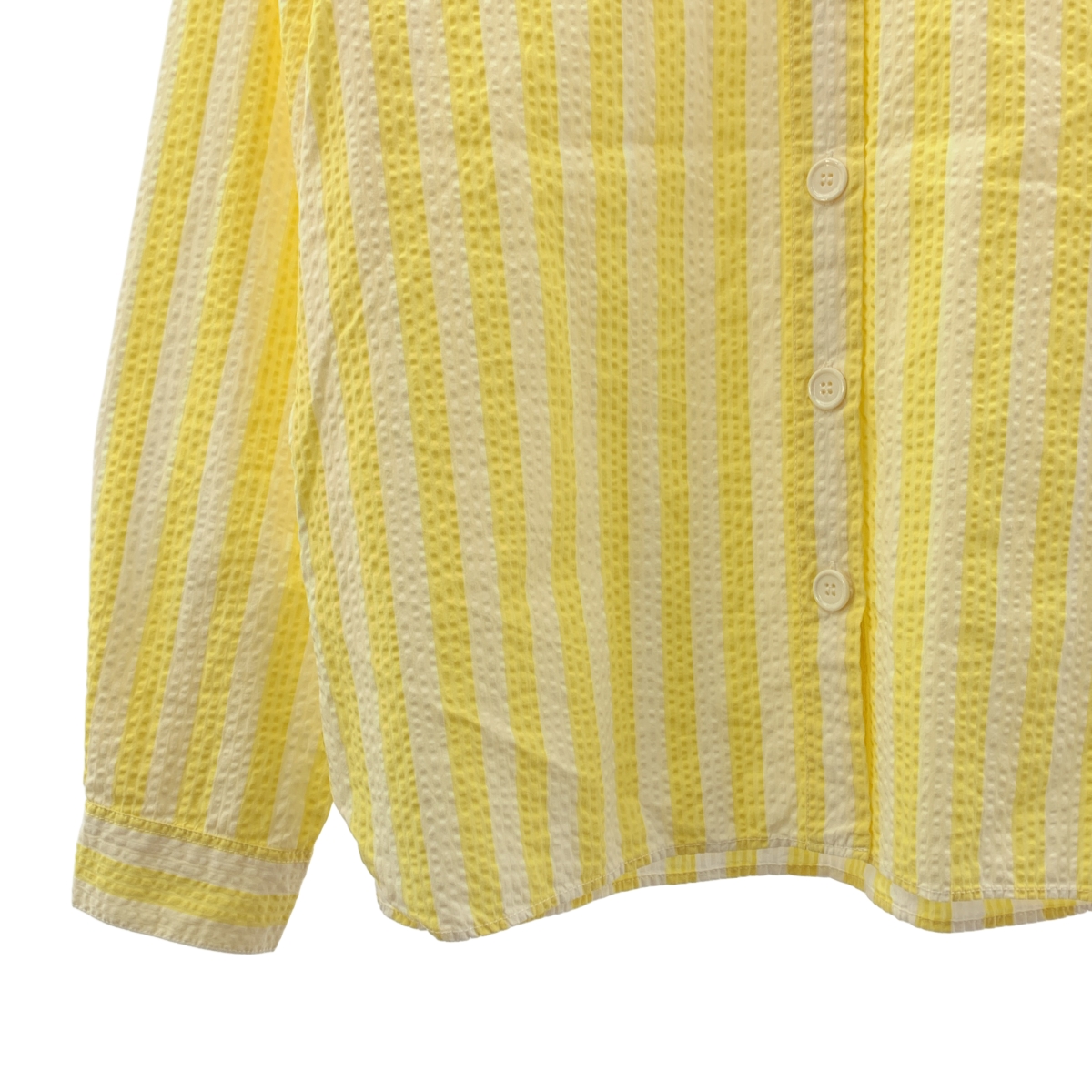 MAISON KITSUNE / メゾンキツネ ストライプ シアサッカー ロゴ スタンドカラー シャツ ブラウス