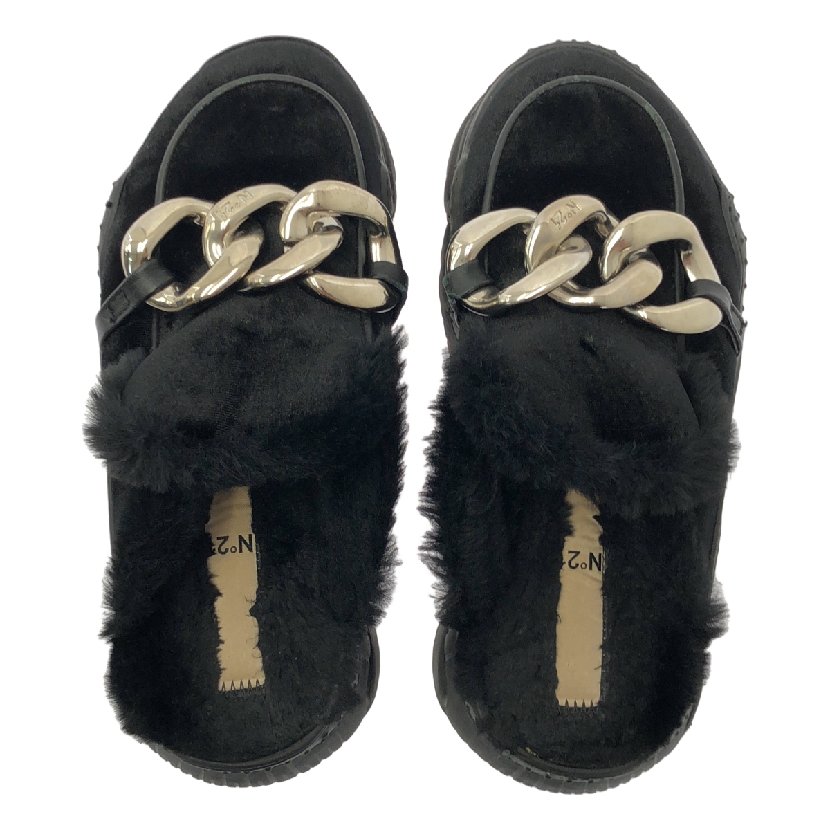 N°21 / ヌメロヴェントゥーノ ファー トリム チェーン ミュール シューズ