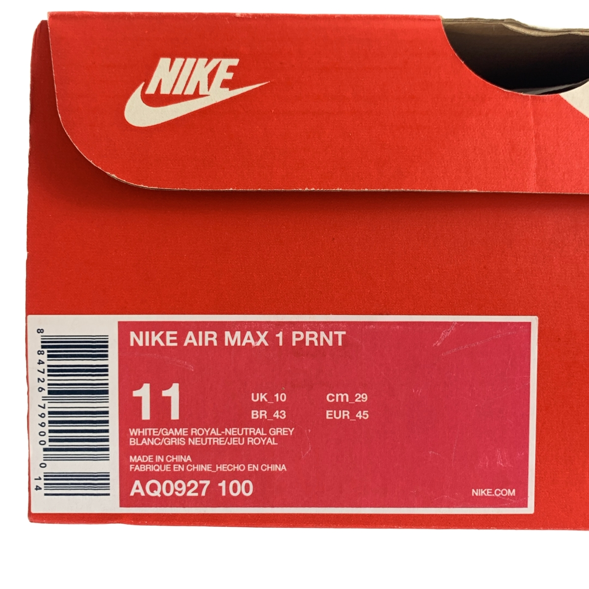 NIKE / ナイキ AIR MAX 1 PRNT / AQ0927-100 エアマックス プリント スニーカー