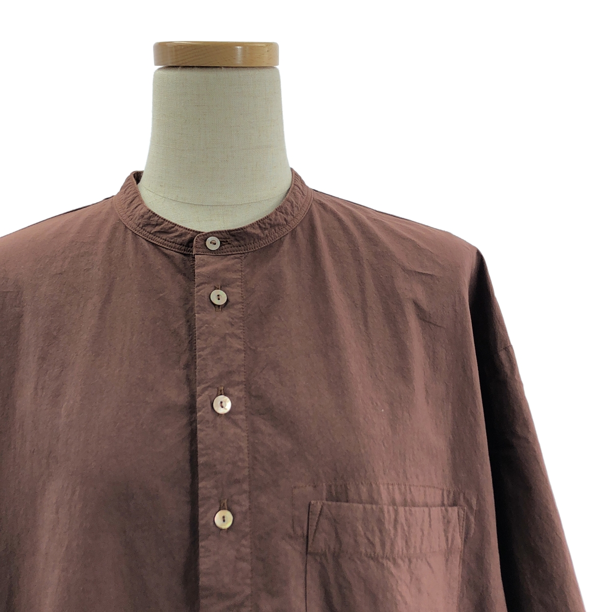 nest robe / ネストローブ コットン ラミー バンドカラー ギャザー ボリューム シャツ ワンピース