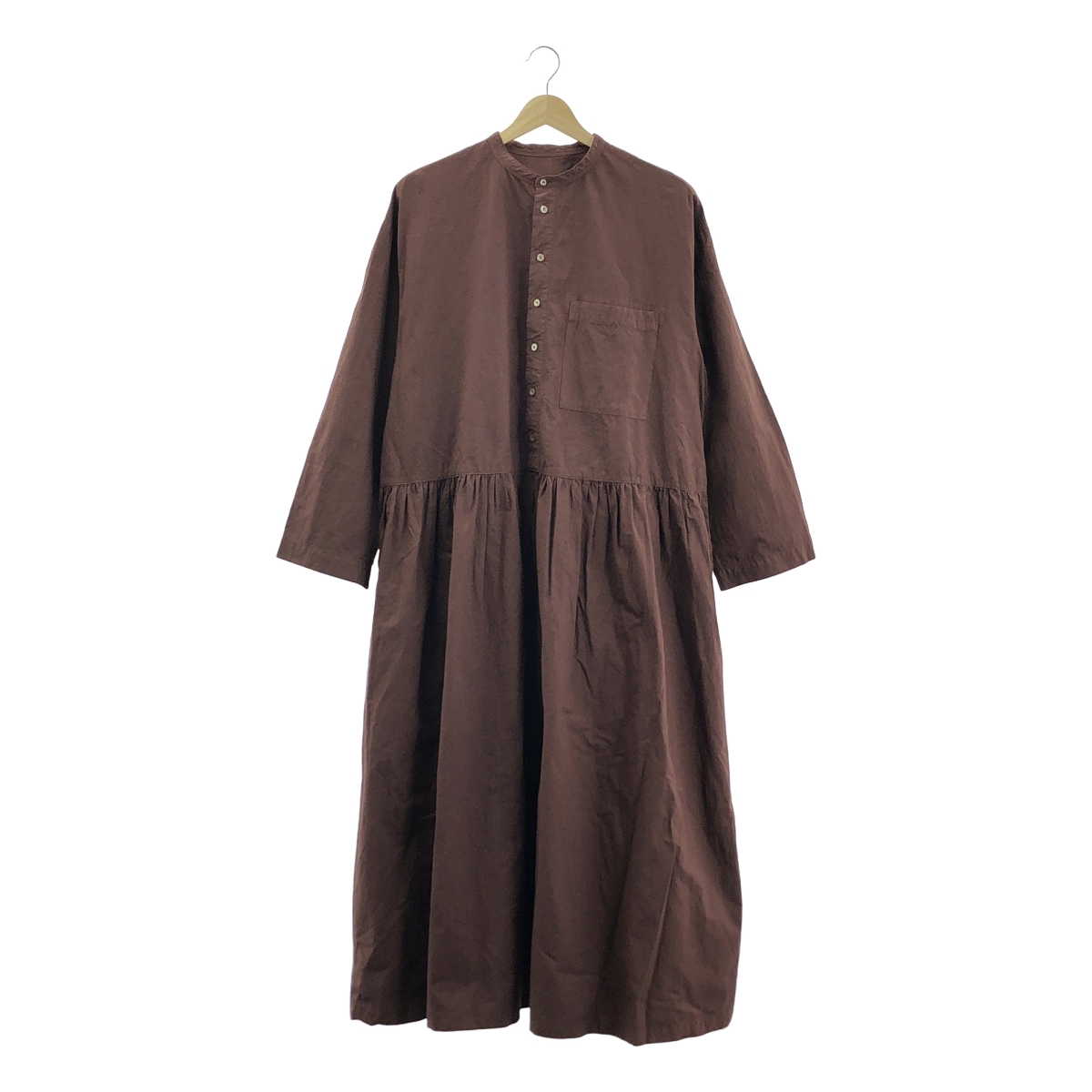 nest robe / ネストローブ コットン ラミー バンドカラー ギャザー ボリューム シャツ ワンピース