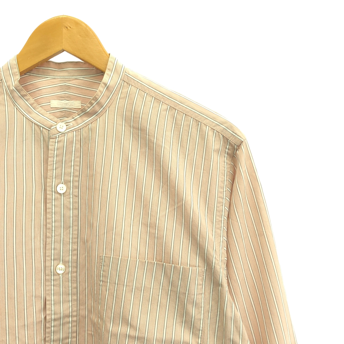 COMOLI / コモリ コットン ストライプ バンドカラーシャツ