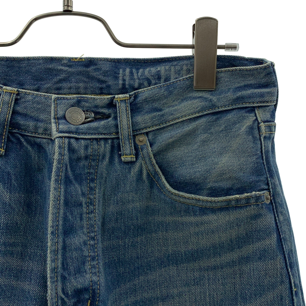 HYSTERIC GLAMOUR / ヒステリックグラマー RW CLASH加工 60'S XX / ダメージ加工 ロゴレザーパッチ スタッズ セルビッチ デニムパンツ