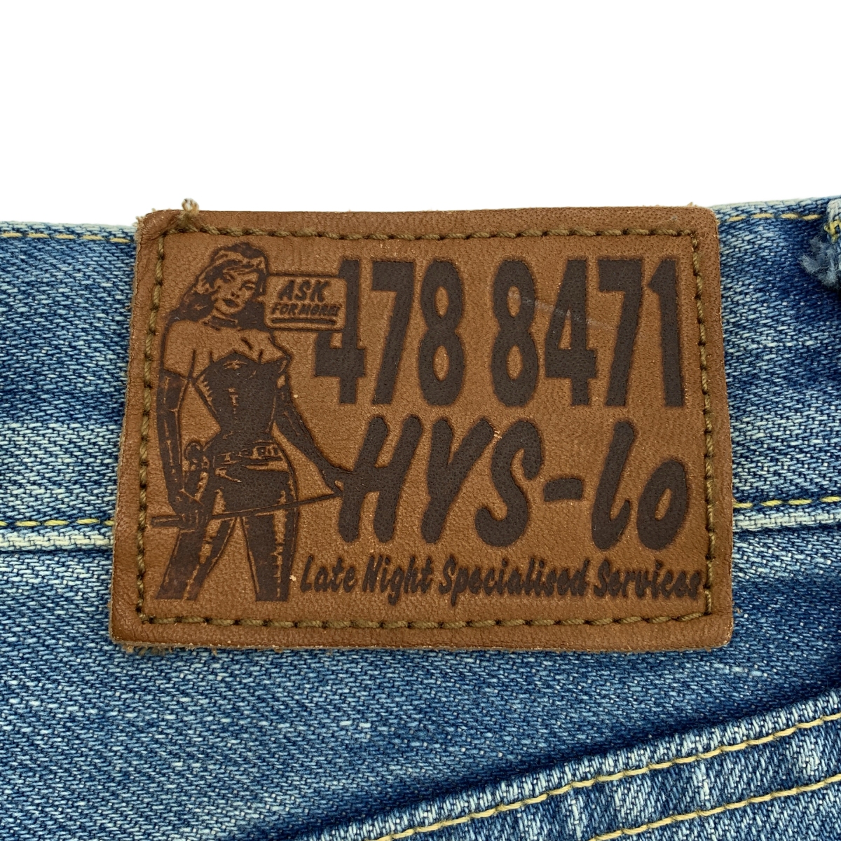 HYSTERIC GLAMOUR / ヒステリックグラマー RW CLASH加工 60'S XX / ダメージ加工 ロゴレザーパッチ スタッズ セルビッチ デニムパンツ