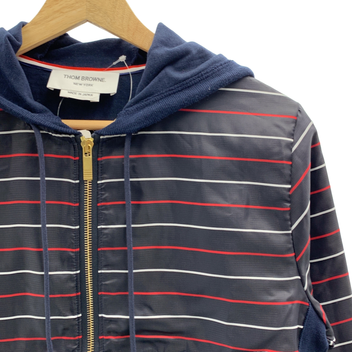 THOM BROWNE / トムブラウン ナイロン スウェット ボーダー ジップアップ パーカー