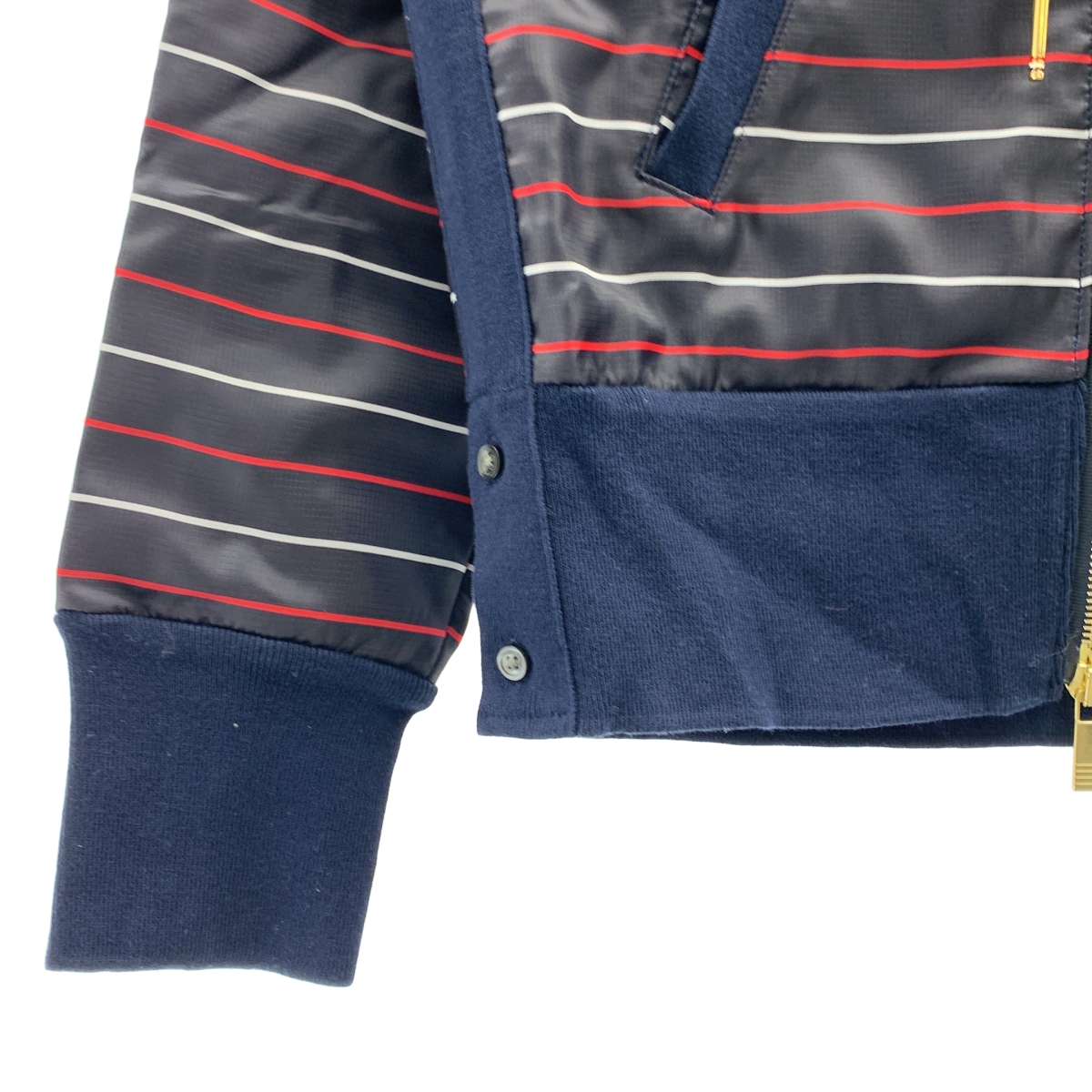 THOM BROWNE / トムブラウン ナイロン スウェット ボーダー ジップアップ パーカー