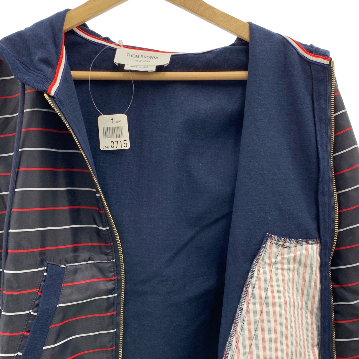 THOM BROWNE / トムブラウン ナイロン スウェット ボーダー ジップアップ パーカー