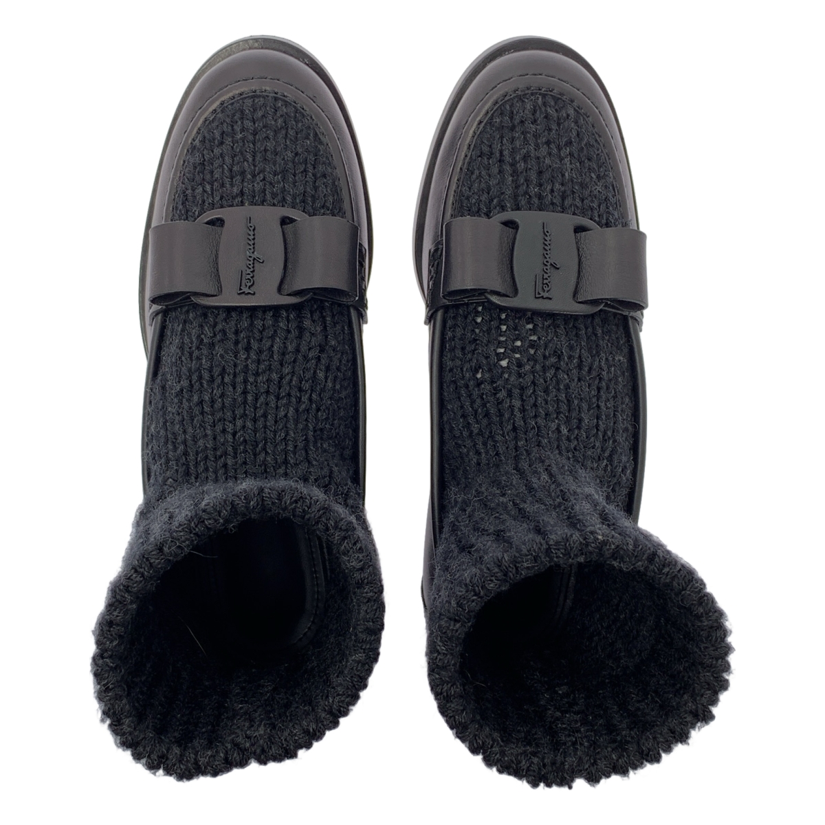 Salvatore Ferragamo / サルヴァトーレフェラガモ VIVALDO KN / レザー ロゴ リボン ドッキング ソックス ローファー