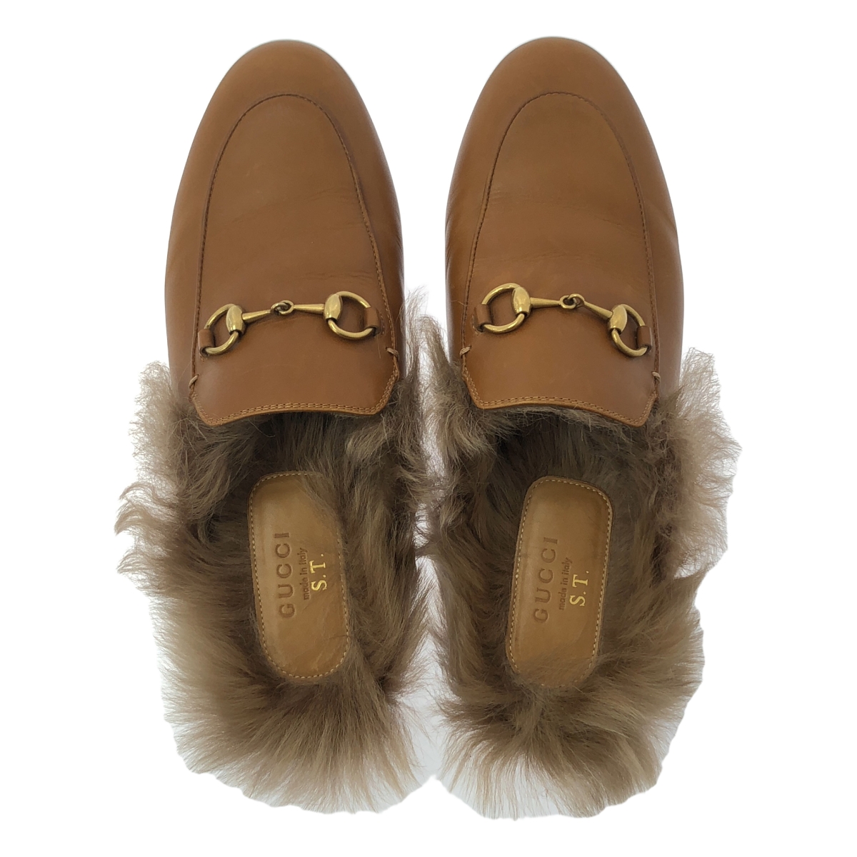 GUCCI / グッチ プリンスタウン ホースビット ファー フラットシューズ