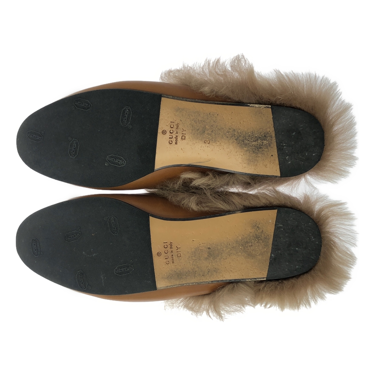 GUCCI / グッチ プリンスタウン ホースビット ファー フラットシューズ