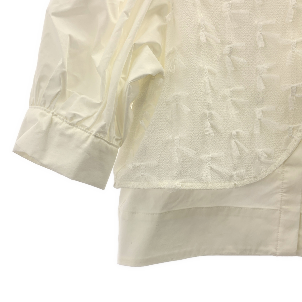 その他 2way center tulle shirt / レース装飾ギャザースリーブ シャツ ブラウス
