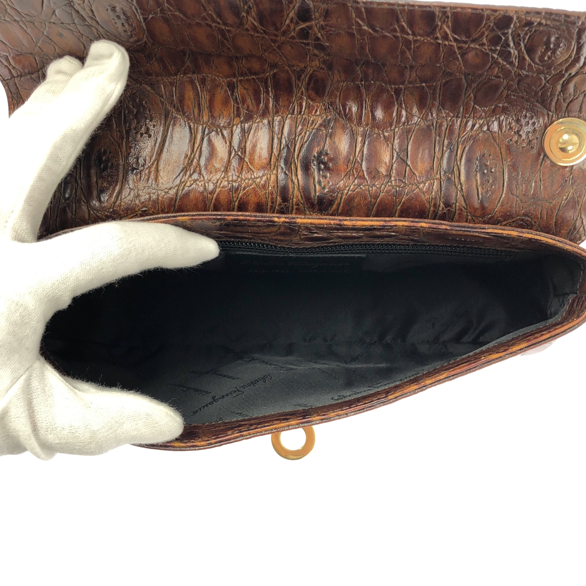 Salvatore Ferragamo / サルヴァトーレフェラガモ クロコ型押し レザー ガンチーニ ハンドバッグ