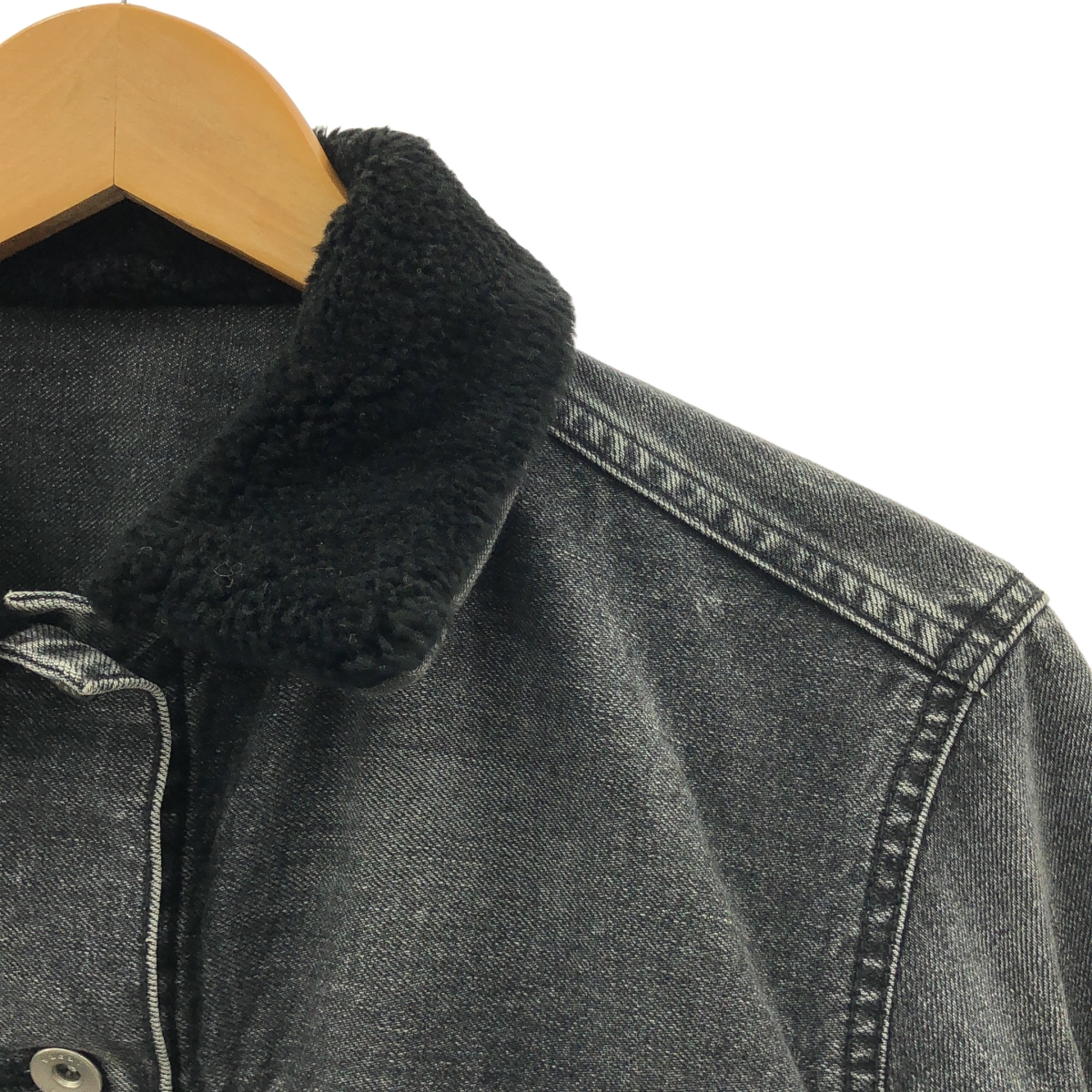 sacai / サカイ ボアカラー サイドジップスリット ブラックデニム ジャケット