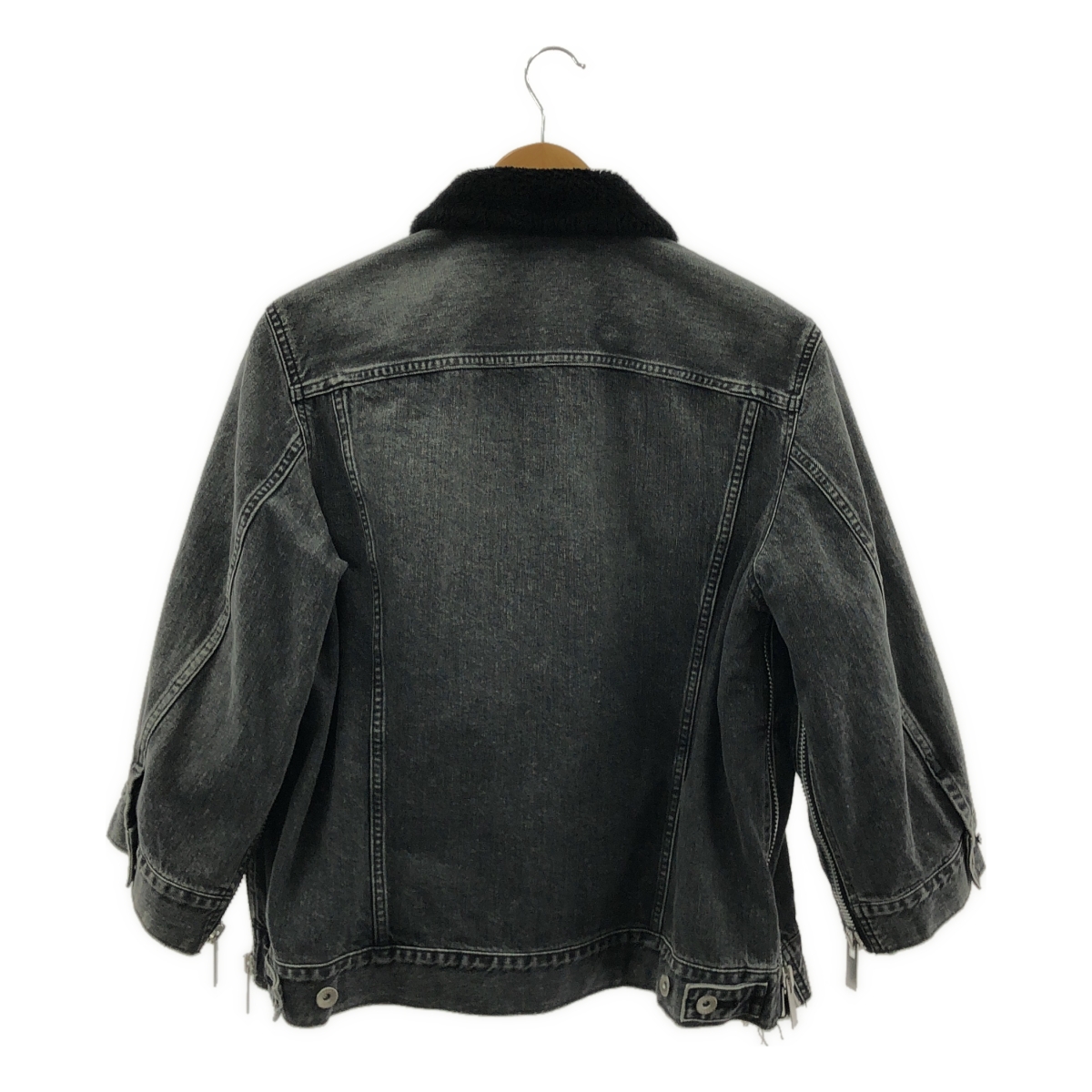 sacai / サカイ ボアカラー サイドジップスリット ブラックデニム ジャケット