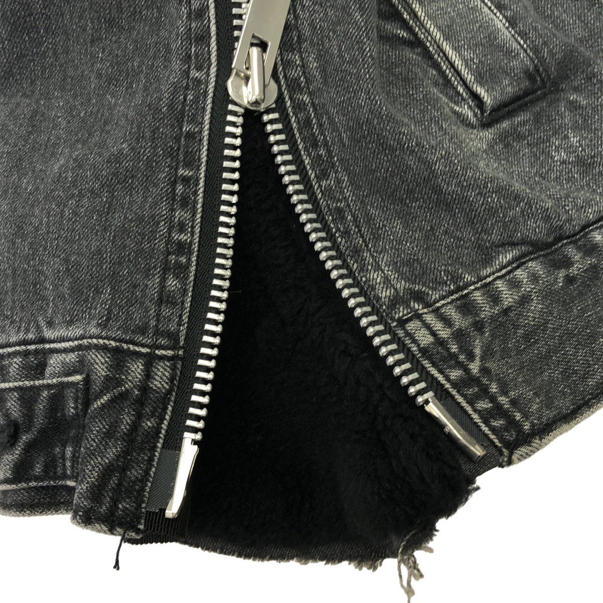 sacai / サカイ ボアカラー サイドジップスリット ブラックデニム ジャケット