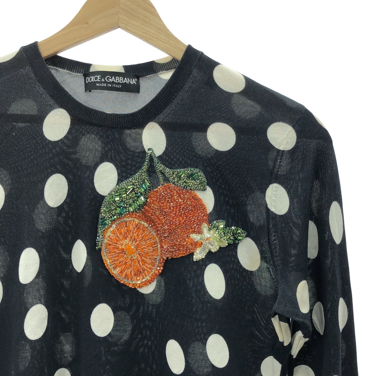 DOLCE＆GABBANA / ドルチェ＆ガッバーナドルガバ シルク ドット ビーズ装飾 プルオーバー ニット