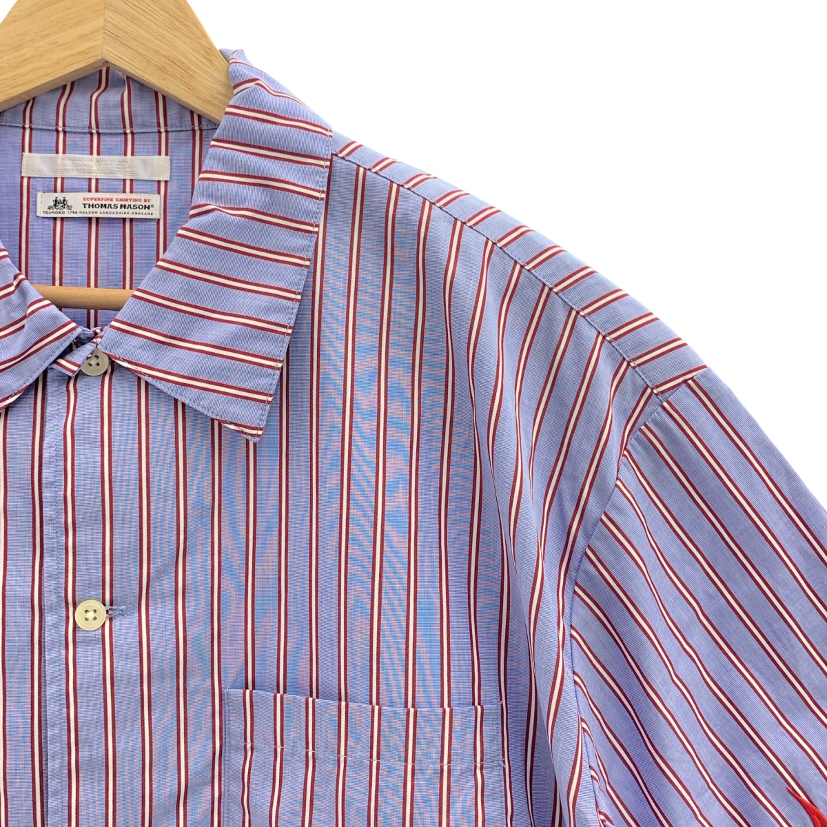 DISCOVERED / ディスカバード ×THOMAS MASON トーマスメイソン / 刺しゅう ストライプ 半袖 シャツ