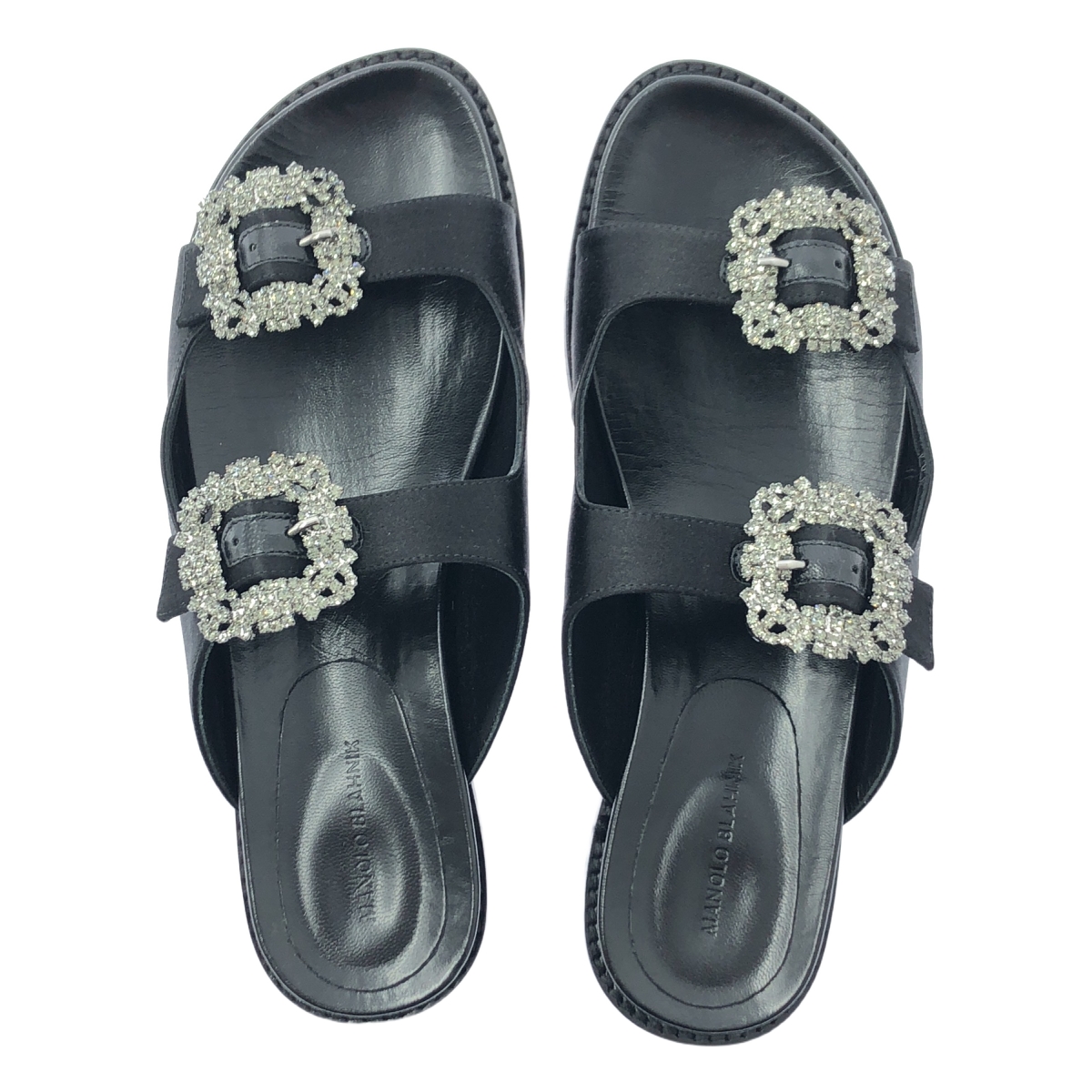 MANOLO BLAHNIK / マノロブラニク STURLUSHANGI / レザー ビジュー 装飾 サンダル フラットシューズ