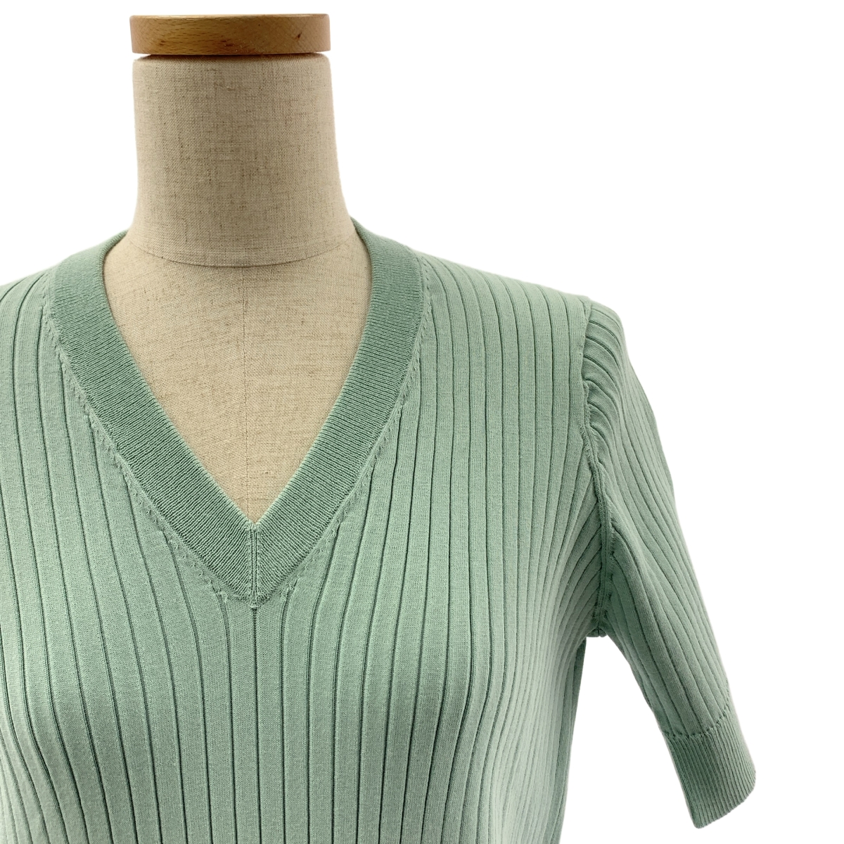 Drawer / ドゥロワー リブ Vネック 半袖ニット