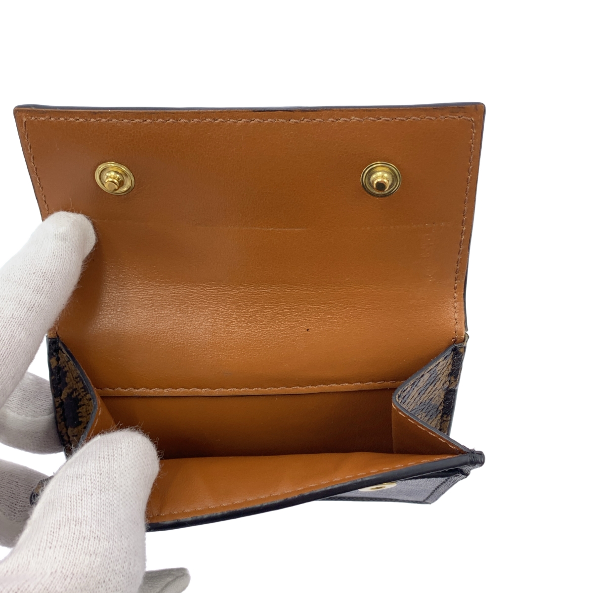 CELINE / セリーヌ レザー トリオンフ レオパード コンパクトウォレット 財布