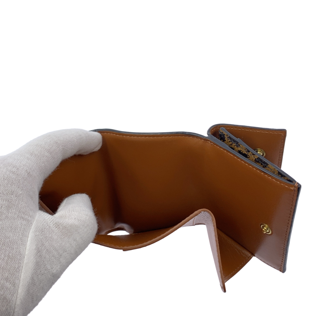 CELINE / セリーヌ レザー トリオンフ レオパード コンパクトウォレット 財布