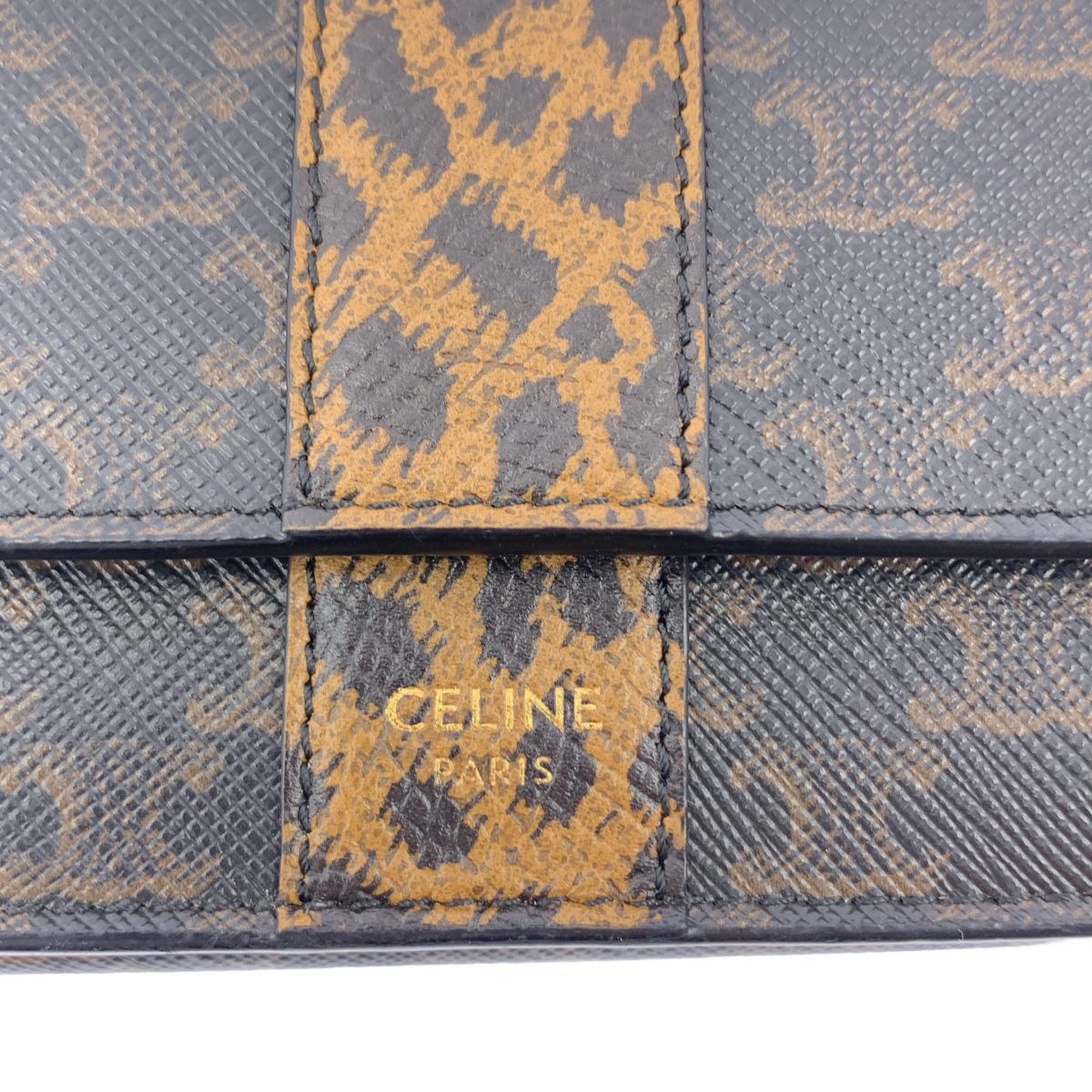 CELINE / セリーヌ レザー トリオンフ レオパード コンパクトウォレット 財布