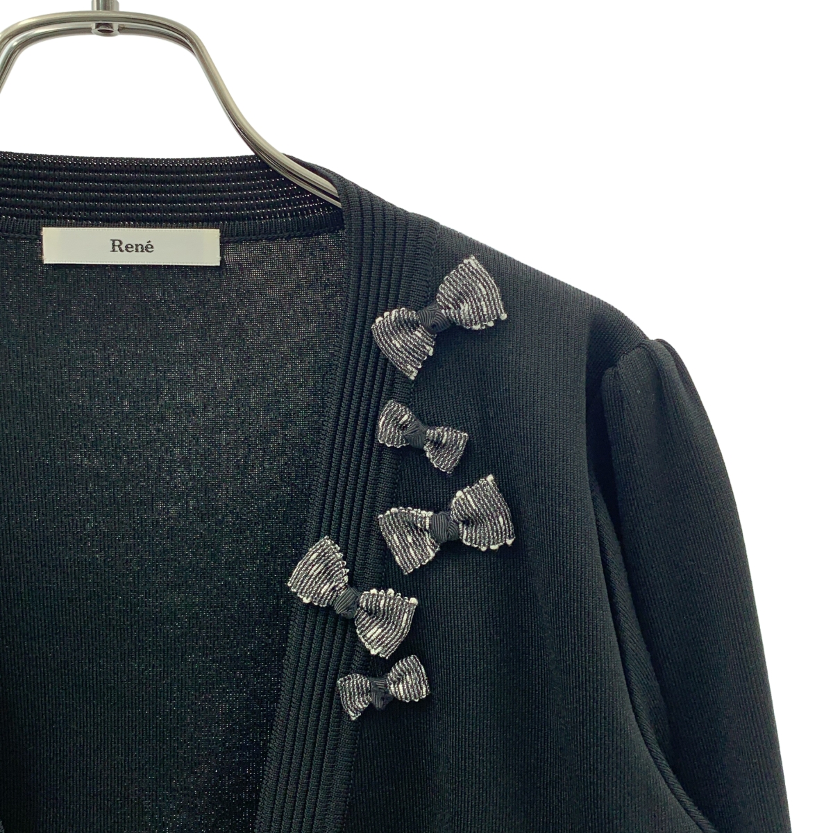 Rene / ルネ リボン装飾 ボタンレス ニットカーディガン