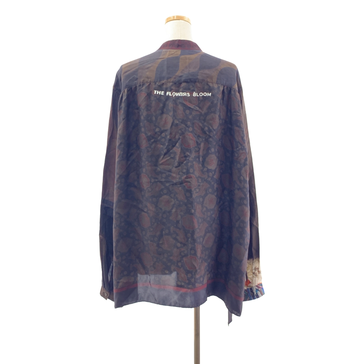 mister it. / ミスターイット Chemise-henri / silk 100% / シルク 総柄 アシンメトリー バンドカラー ロングシャツ ブラウス