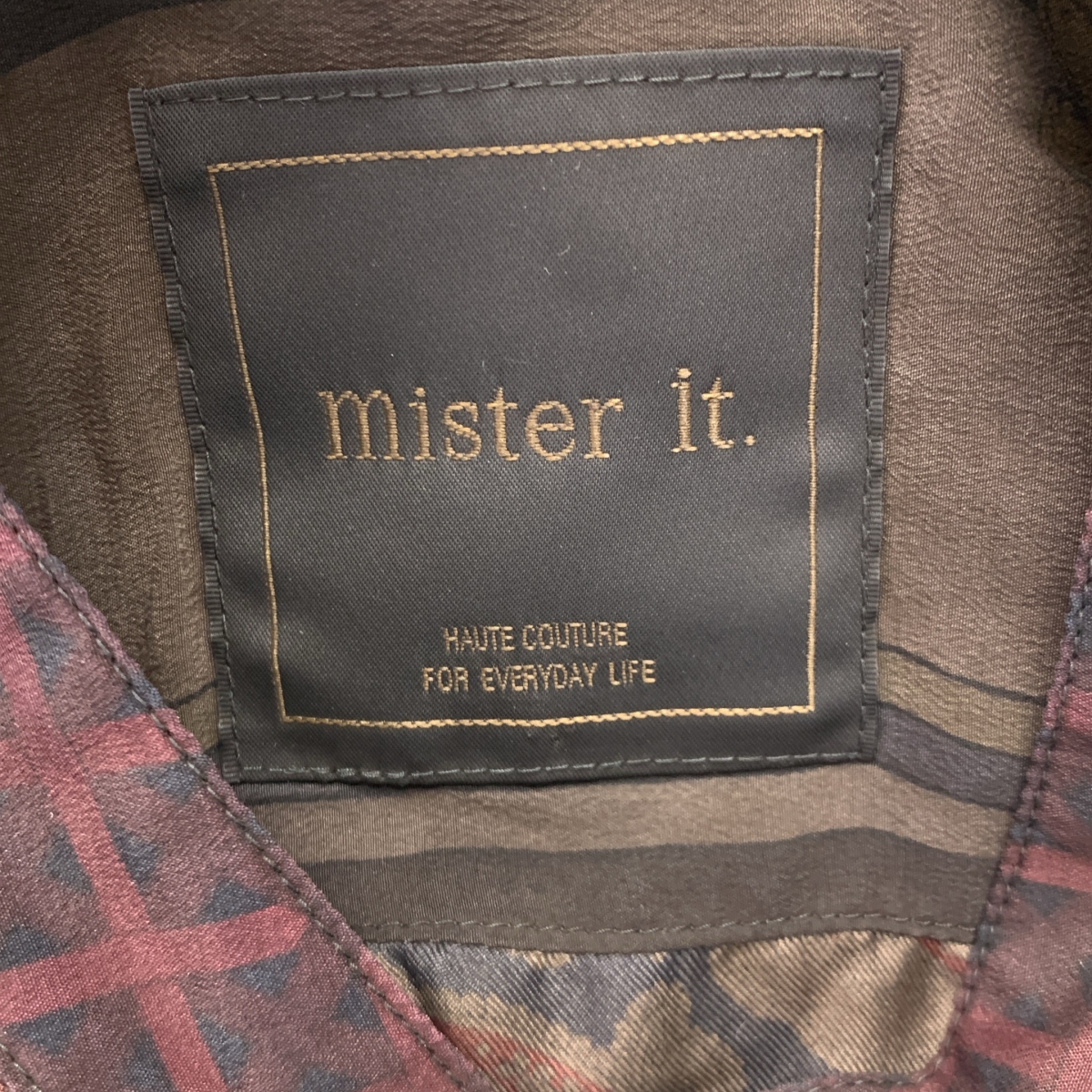 mister it. / ミスターイット Chemise-henri / silk 100% / シルク 総柄 アシンメトリー バンドカラー ロングシャツ ブラウス