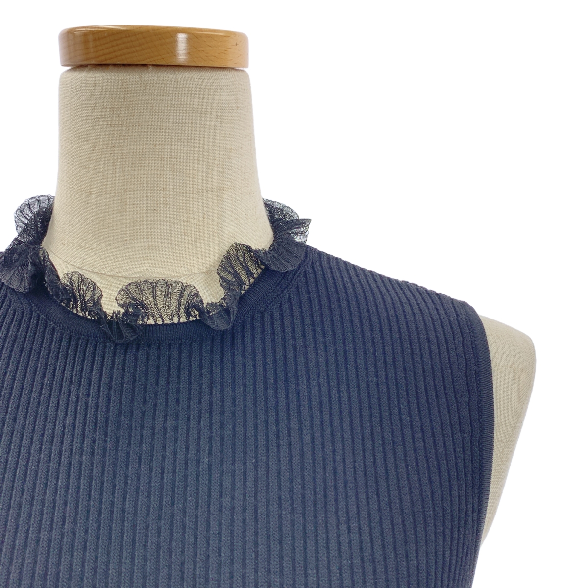 ALEXANDER MCQUEEN / アレキサンダーマックイーン リブニット フリルカラー ロングワンピース