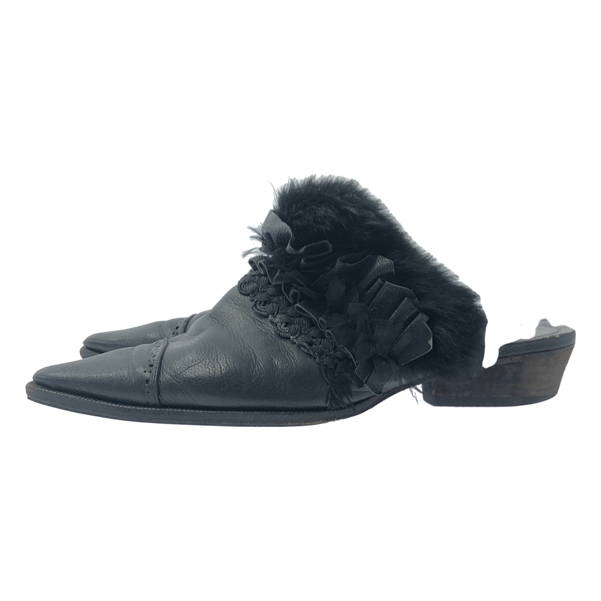 JUCO / ジュコ アシンメトリー ファー フリル レザー サンダル