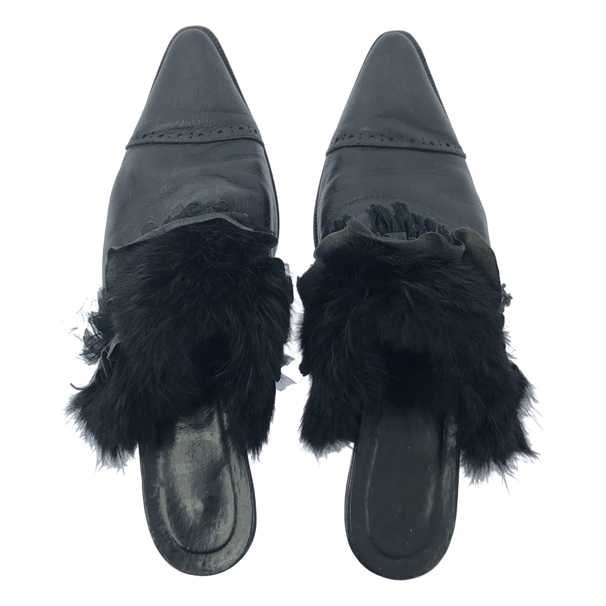 JUCO / ジュコ アシンメトリー ファー フリル レザー サンダル