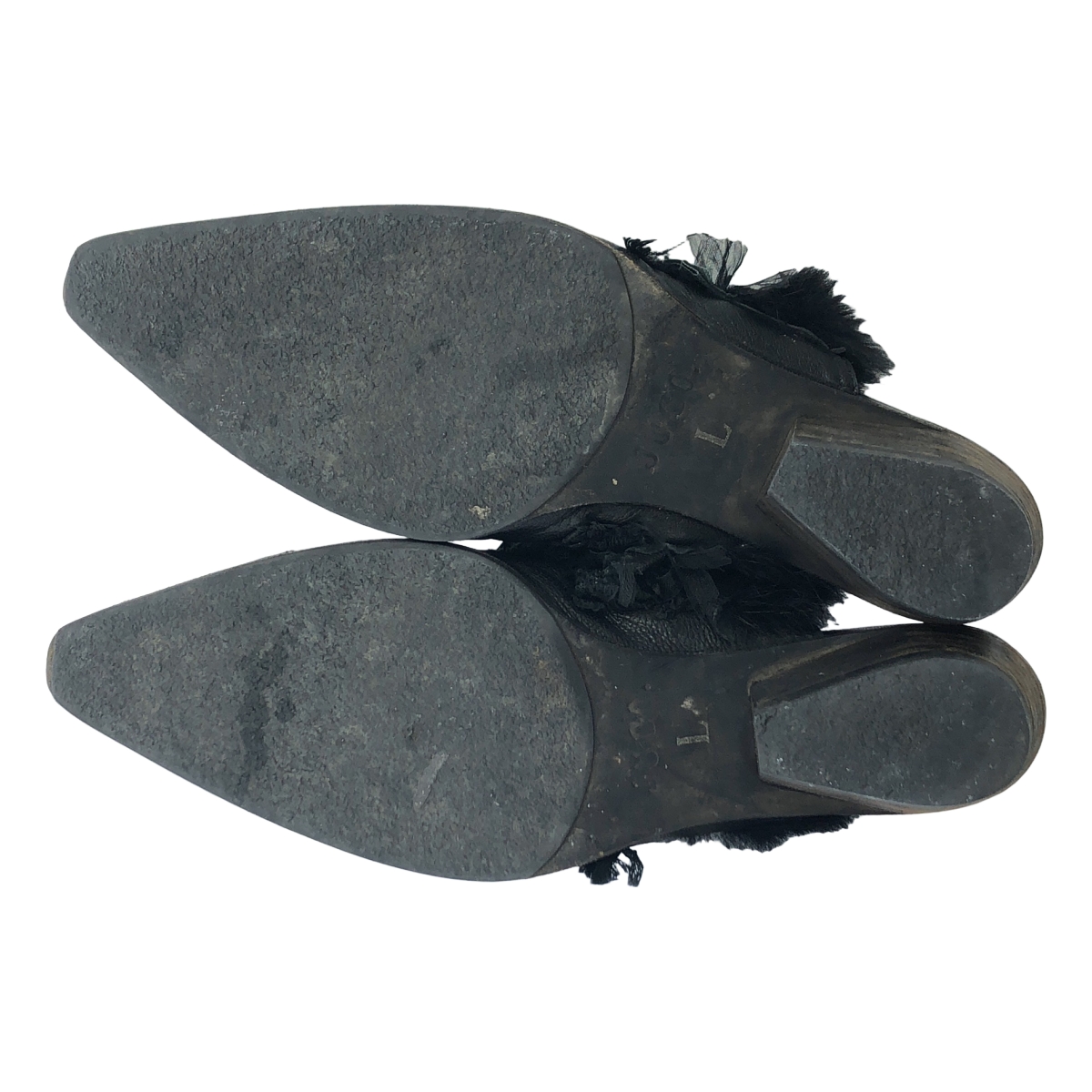 JUCO / ジュコ アシンメトリー ファー フリル レザー サンダル