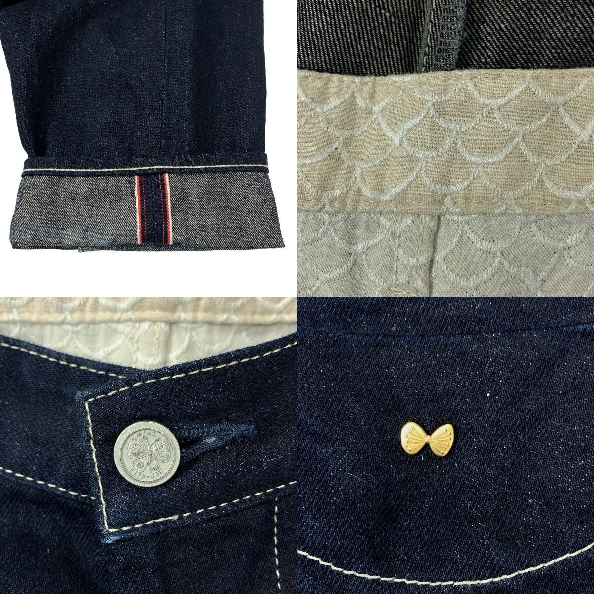 mina perhonen / ミナペルホネン always / レザーパッチ 濃紺デニムパンツ