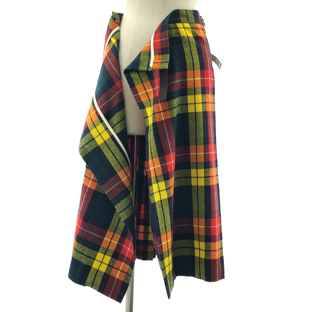 tricot COMME des GARCONS / トリココムデギャルソン ウール タータンチェック プリーツ ラップ ロングスカート