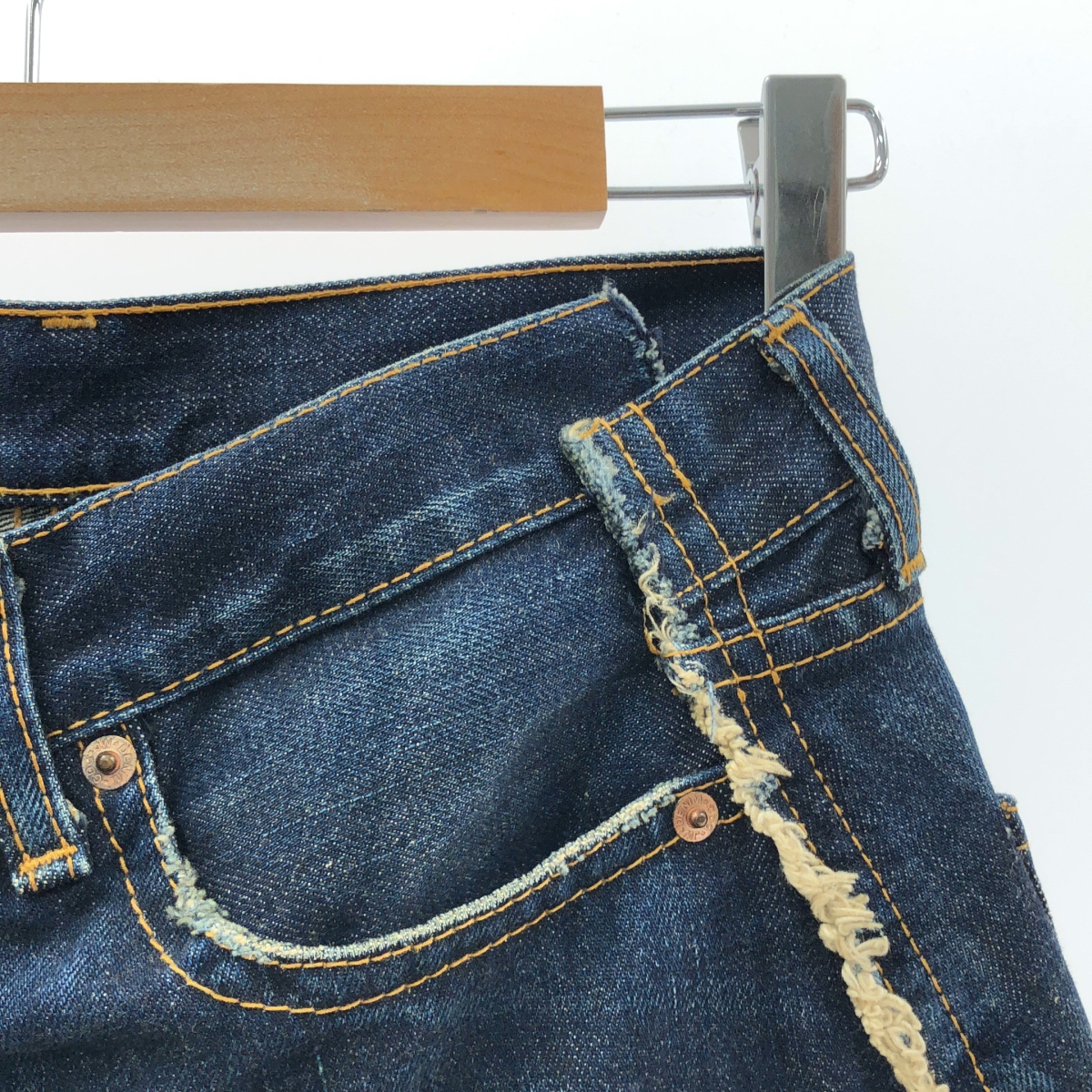 JUNYA WATANABE COMME des GARCONS / ジュンヤワタナベ 【denim】ダメージ加工 サイドジップ 再構築 デニムスカート