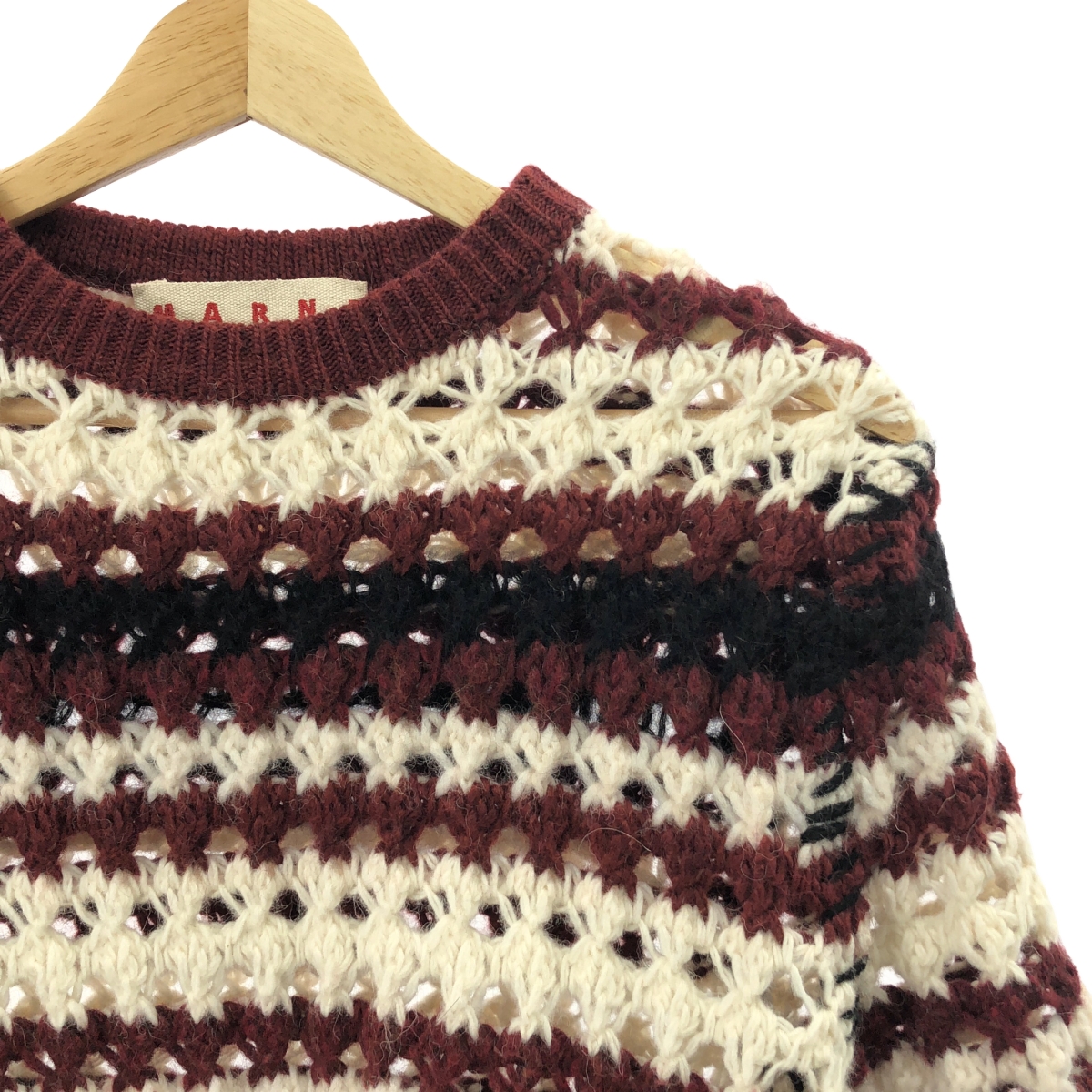 MARNI / マルニ Striped Wool Blend Crochet Sweater  半袖 ウール クロシェットニット
