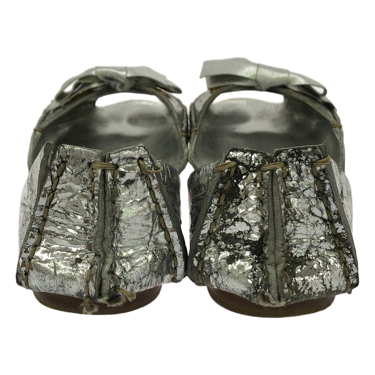 miu miu / ミュウミュウ レザー クラック加工 メタリック リボン装飾  サンダル