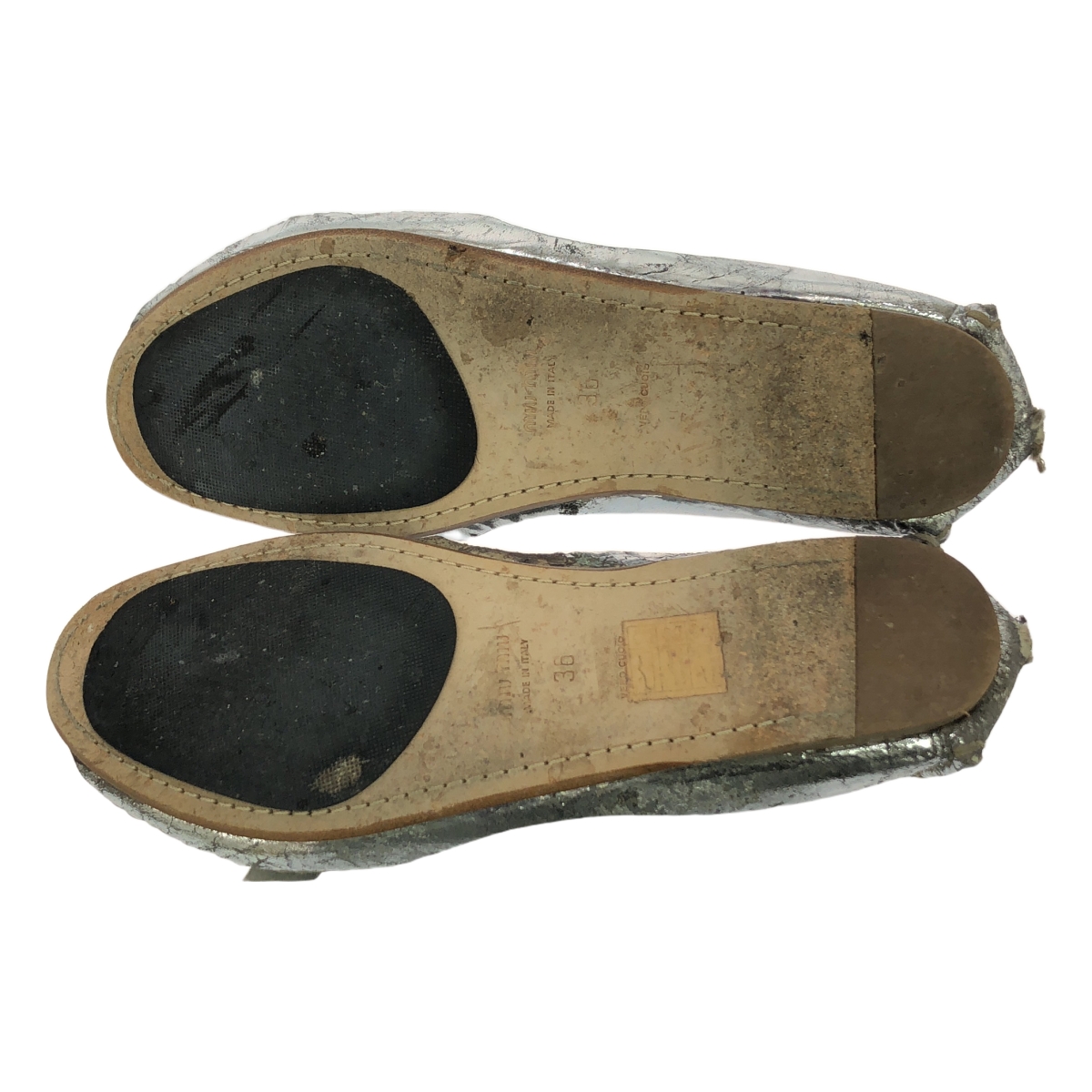 miu miu / ミュウミュウ レザー クラック加工 メタリック リボン装飾  サンダル