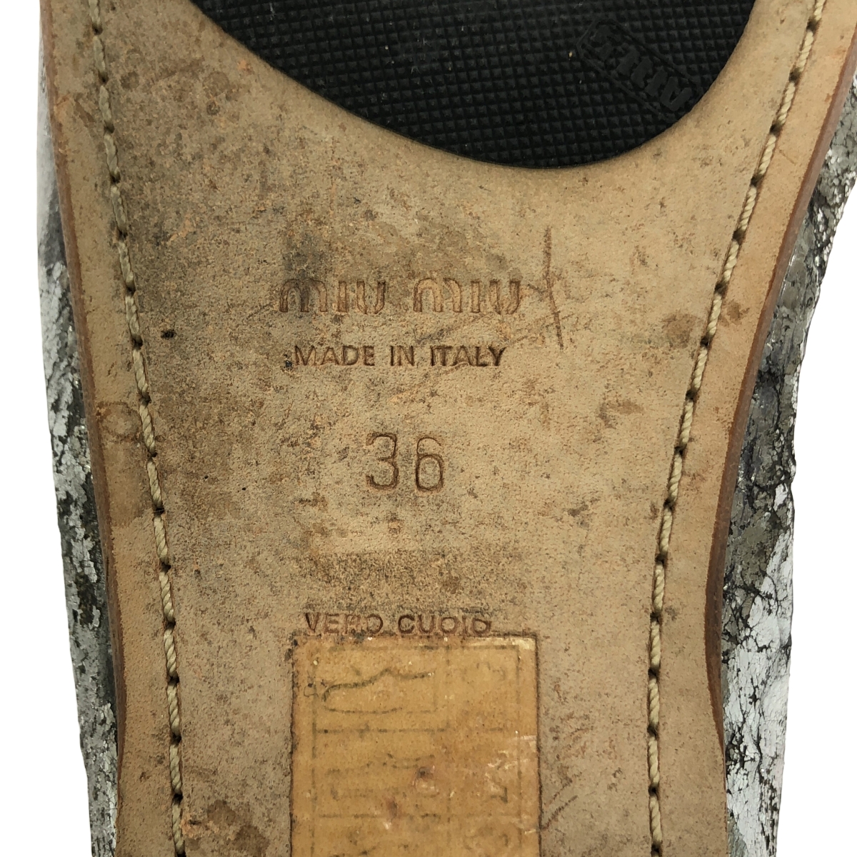 miu miu / ミュウミュウ レザー クラック加工 メタリック リボン装飾  サンダル