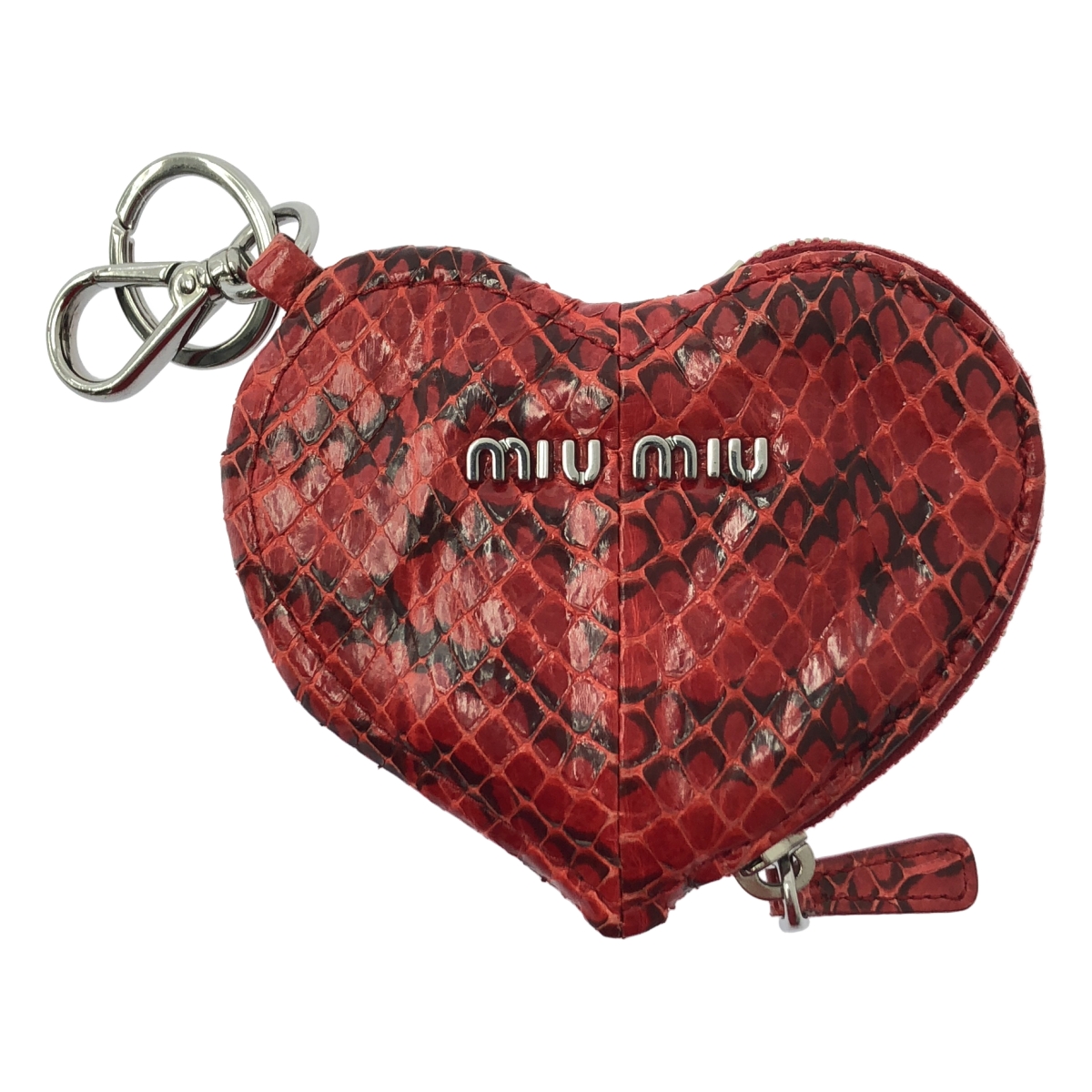 miu miu / ミュウミュウ レザー パイソン ビジュー装飾 ハート コインケース 財布